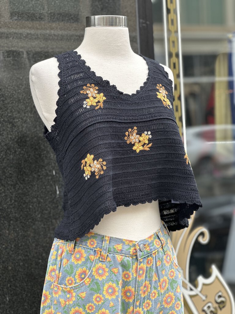 Black Crochet Crop Top