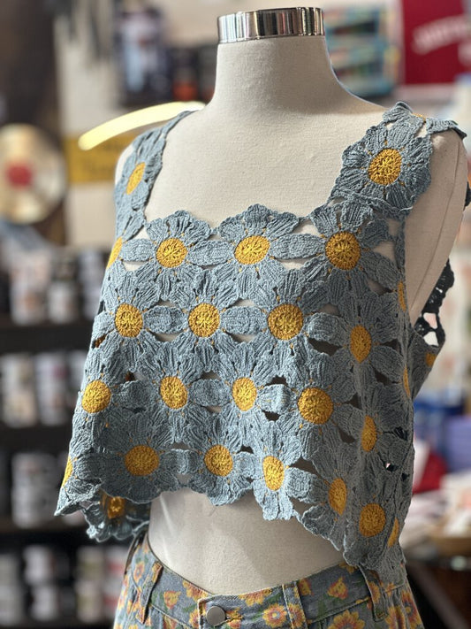Blue Daisy Crochet Crop
