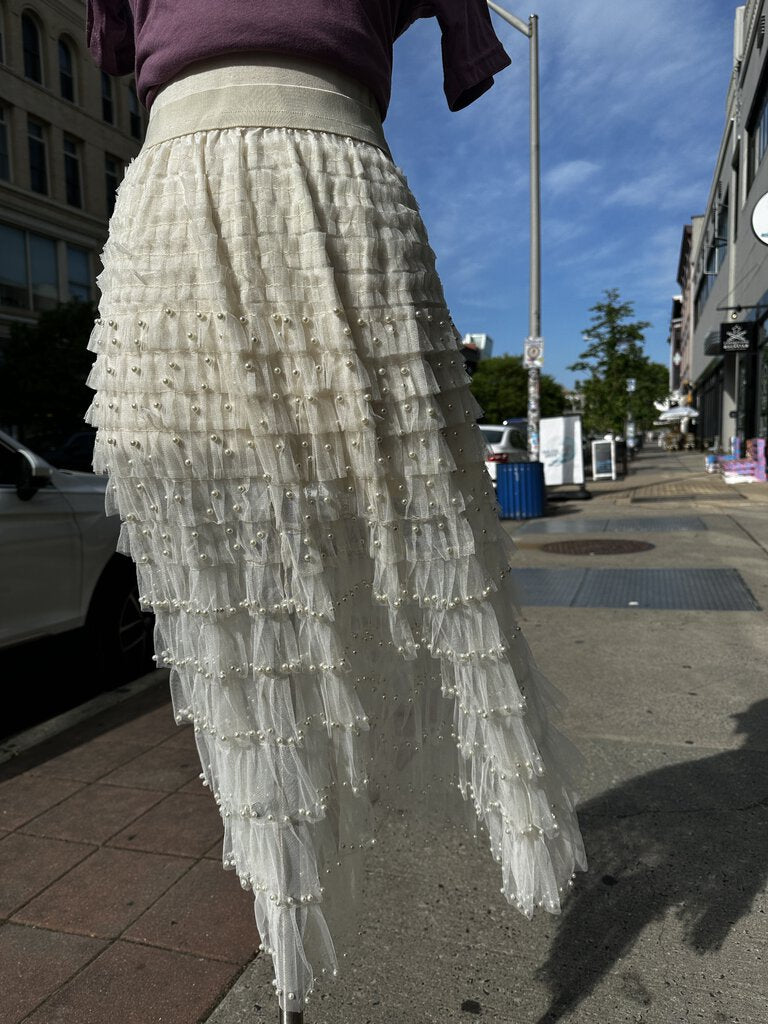 Pearl Detail Tulle Skirt