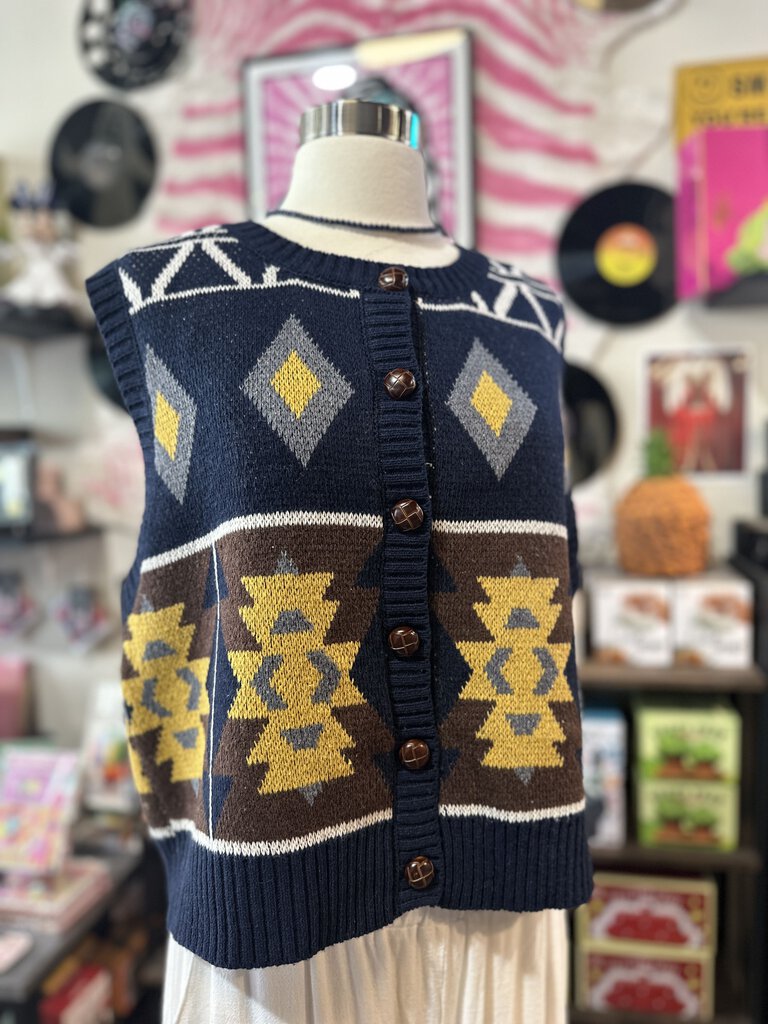 Blue Print Sweater Vest