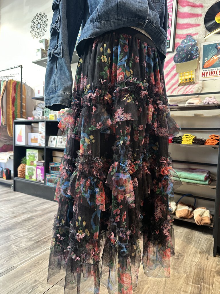 Black Floral Tulle Skirt