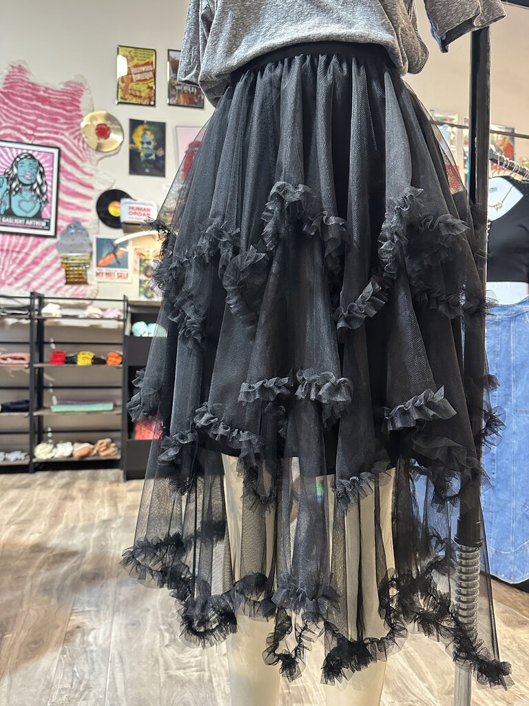 Black Mesh Tulle Ruffle Skirt