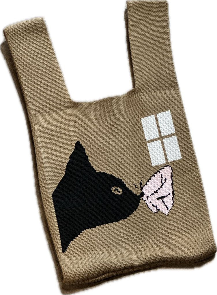 Knit Tan Cat Tote